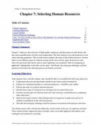 Management Chapter 7 Selecting Human Resources Selecting Human Resources Table Contents Summary