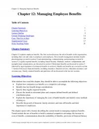 Management Chapter 12 Managing Employee Benefits Managing Employee Benefits Table Contents Summary