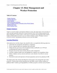 Management Chapter 13 Risk Management And Worker Protection Risk Management And Worker Protection