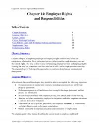 Management Chapter 14 Employee Rights And Responsibilities Employee Rights And Responsibilities Table Contents
