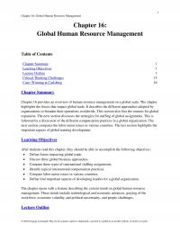 Management Chapter 16 Global Human Resource Management Global Human Resource Management Table Contents