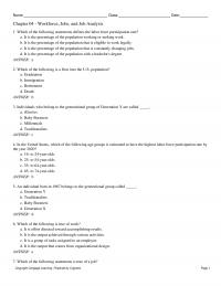Management Chapter 4&nbsp;Which of the
following statements defines the labor force participation rate