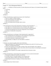 Management Chapter 15&nbsp;One of the primary
reasons for the unionization of employees in the United States&nbsp;