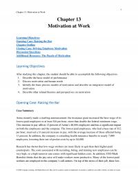 Management Chapter 13 Motivation Work Motivation Work Learning Objectives Opening Case Raising The