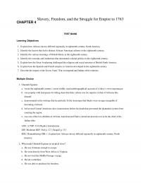 History Chapter 4 Slavery Freedom And The Struggle For Empire Test Bank Learning Objectives