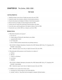 History Chapter 25 The Sixties Test Bank Learning Objectives Identify The Major Events The