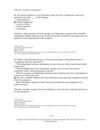 Management Chapter 6 The specific operations of an organization, plant, division, or department would most