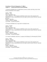Investments & Securities Chapter 17 Common stockholders have a residual claim to income; in other words they