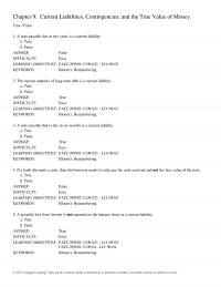 Finance Chapter 9 Current Liabilities, Contingencies, and the True Value of Money