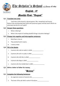 Monthly Test, English – 6th