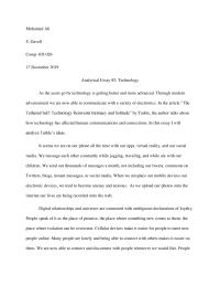 Analytical Essay 2: Technology