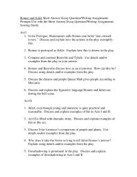 Romeo and Juliet Short Answer