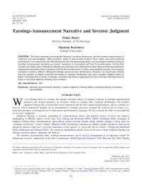 Earnings-Announcement Narrative and Investor Judgment