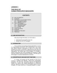 THE ROLE OF  HUMAN RESOURCE MANAGERS