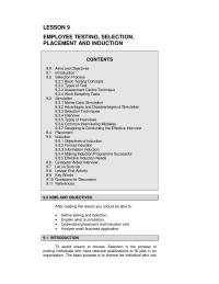 EMPLOYEE TESTING, SELECTION, PLACEMENT AND INDUCTION