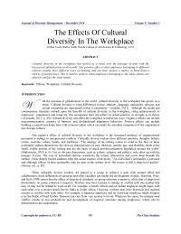 The Effects Of Cultural  Diversity In The Workplace