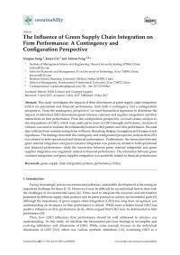 The Inﬂuence of Green Supply Chain Integration on Firm Performance: A Contingency and Conﬁguration Perspective