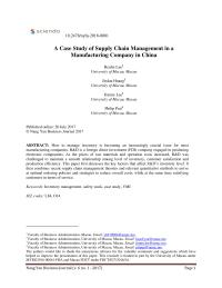 A Case Study of Supply Chain Management in a Manufacturing Company in China