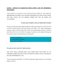 ISSUES  IN  PAKISTANI  EDUCATION  AND  ITS  REMEDIAL MEASURES
