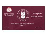 Introduction to Accounting and Finance Week 1