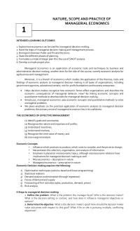NATURE, SCOPE AND PRACTICE OF MANAGERIAL ECONOMICS