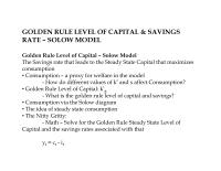GOLDEN RULE LEVEL OF CAPITAL & SAVINGSRATE