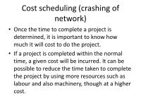 Cost scheduling (crashing of network)