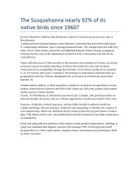 The Susquehanna nearly 92% of its native birds since 1960?