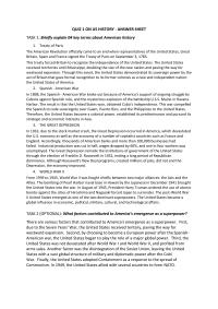 QUIZ 1 ON US HISTORY – ANSWER SHEET