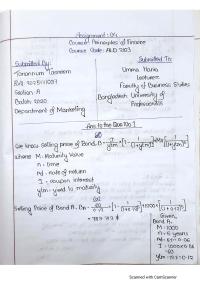 Course Principles of Finance Assignment