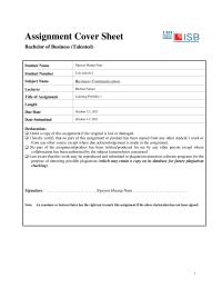 Assignment Cover Sheet