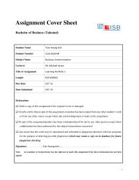 Assignment Cover Sheet