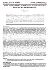 A Study on Impact of Online Food delivery app on Restaurant Business special reference to zomato and swiggy