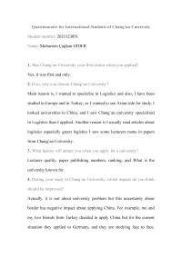 Questionnaire for International Students of Chang’an University