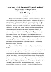 Importance of Recruitment and Selection in leading to Progression of the Organization