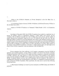 Effects of the COVID-19 Pandemic on Private Enterprise in Ho Chi Minh City