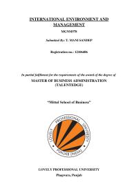 INTERNATIONAL ENVIRONMENT AND MANAGEMENT