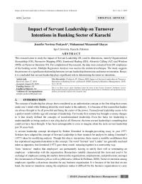 Impact of Servant Leadership on Turnover Intentions in Banking Sector of Karachi