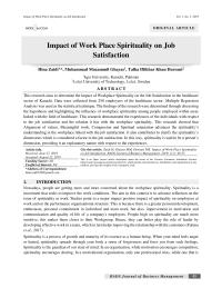Impact of work place spirituality on Job satisfaction
