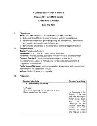 A Detailed Lesson Plan In Music 6
