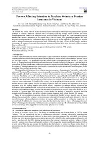 Factors Affecting Intention to Purchase Voluntary Pension Insurance in Vietnam