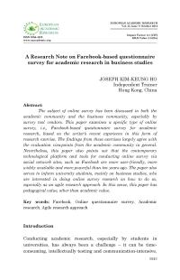 A Research Note on Facebook-based questionnaire survey for academic research in business studies