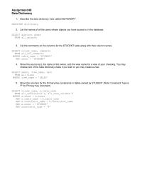 Database Storage & Design Chapter 8 Homework You May choose One The Data Dictionary Views You Wish You May Create