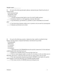 Accounting Chapter 2 1 Student Name for Each The Following Descriptive Phrases Indicate The Type Fund From