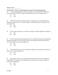Accounting Chapter 13 1 Student Name&nbsp;A state has the obligation to monitor and regulate a not-for-profit