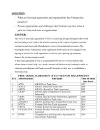 The FTA that Vietnam has joined include