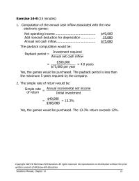 Accounting Chapter 14 Homework Factor The Internal investment Required rate Return annual Net Cash Inflow Rounded looking Exhibit&nbsp;