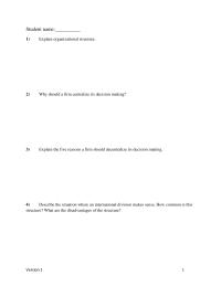 International Business Chapter 14 1 Student Name explain Organizational Structure why Should Firm Centralize Its Decision Making explain The Five
