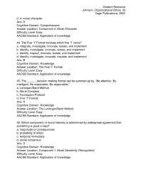 Business Ethics Chapter 2 2 Ans Cognitive Domain Knowledge Answer Location Component Moral Judgment Difficulty Level Easy