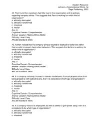 Business Ethics Chapter 9 2 Level Easy Standard Skills Ethically Transformed Organizations Focus Primarily Complying Legal